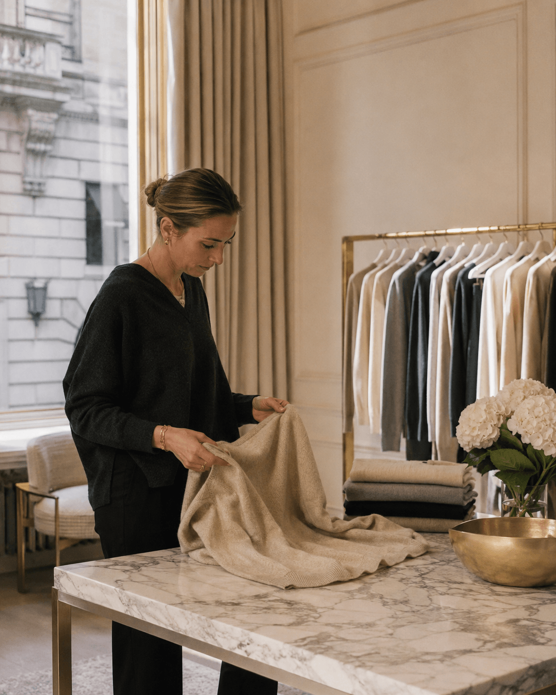 NYC Bergdorf Goodman style cashmere sweater buyer showroom A&J wholesale luxury boutique 2026