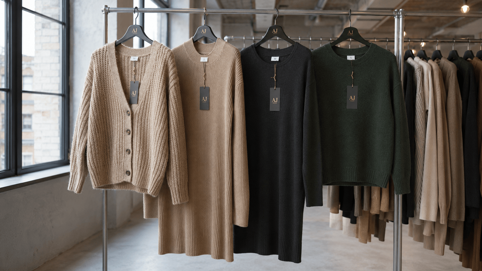 AW26 knit collection rail produced by a womens knitwear manufacturer for wholesale buyers