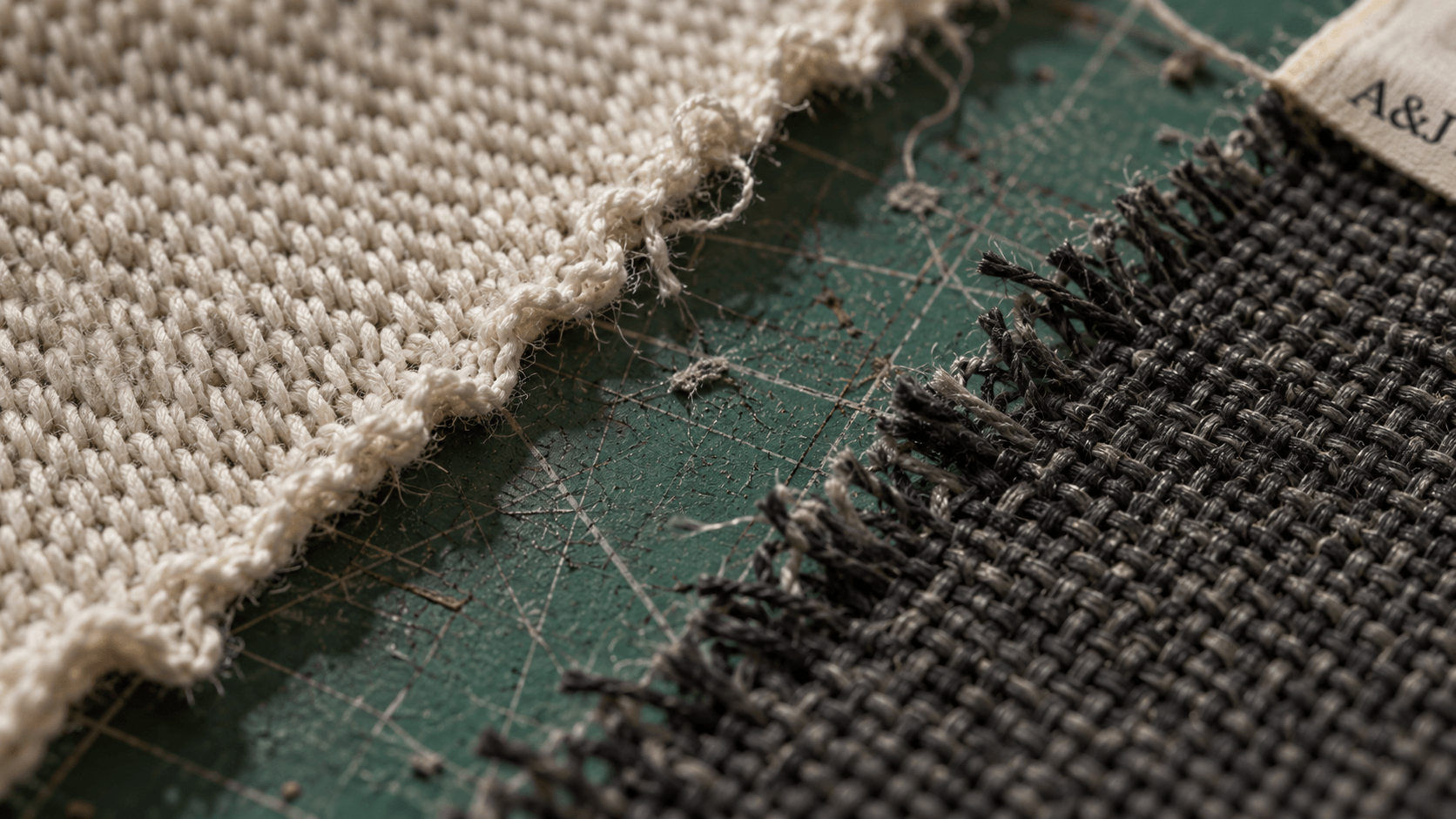 Knit vs woven fabric macro detail showing real loop and interlaced yarn structures